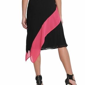 NEW WITH TAGS DKNY SIZE XL Asymmetrical Skirt in Black and Pink Washable